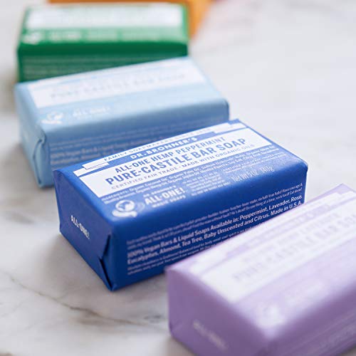 Dr. Bronner¡¯s - Pure-Castile Bar Soap (Peppermint, 5 ounce, 8-Pack) - Made with Organic Oils, For Face, Body and Hair, Gentle and Moisturizing, Biodegradable, Vegan, Cruelty-free, Non-GMO
