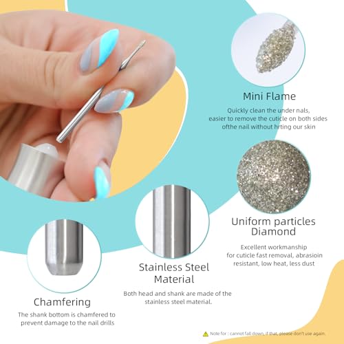Hytoos 1mm Mini Flame Nail Drill Bits - 5Pcs Cuticle Cleaners