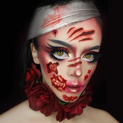 Fake Blood Kit Halloween Tattoo Stickers Wound Gauze (Blood+Tattoo T)
