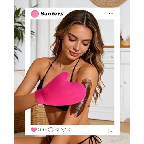 2 in 1 Professional Self Tanning Mitt Kit - Luxury Self Tanner Mitt, Self Tan Mitt And Brush Tanning Glove Kabuki Body Brush For Streak-Free Lotion, Sunless Spray Tan On Face And Body Rose Pink