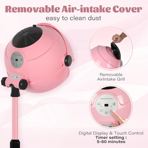Professional Hooded Hair Dryer with Stand, 3 Temperature Settings