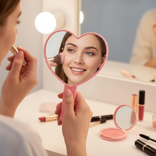 Yalikop 3 Pack Heart Shaped Handheld Cosmetic Mirrors