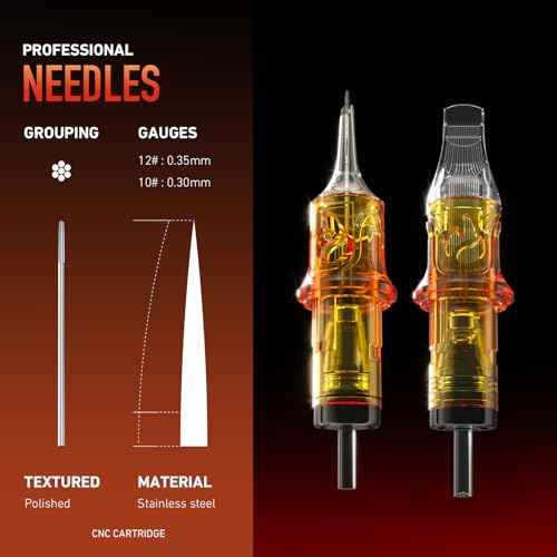 CNC 50PCS Tattoo Cartridge Needles Assorted Mixed Size #12 Round Liner - 1203RL 1205RL 1207RL 1209RL 1211RL with Membrane Professional Disposable Tattoo Needles EN09-50KIT-E