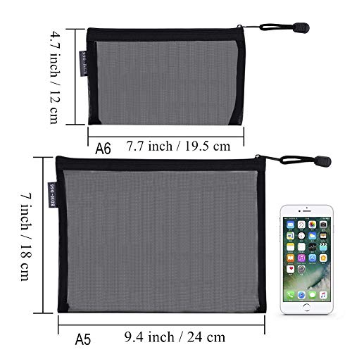 HRX Mesh Makeup Bags 6-Piece Set (A5 & A6) - Black
