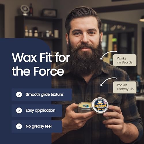 State Trooper Mustache Wax for Men ? Medium Hold with Beeswax, Coconut Oil & Lanolin ? Natural Moustache Grooming & Styling Wax with Citrus Scent - Nourishing Conditioner & Sculpting