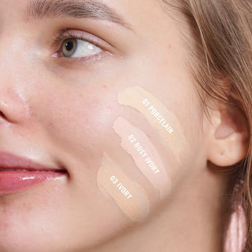 Oulac Foundation Make Up, Skincare Infused With Aloe Leaf And Vitamin E, Medium to High Coverage Liquid Foundation, Foundation Vegan 30ml, Shade：Porcelain 01