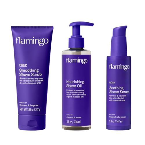Flamingo 3-Step Shaving Set for Women - Scrub, Shave Oil & Serum Kit