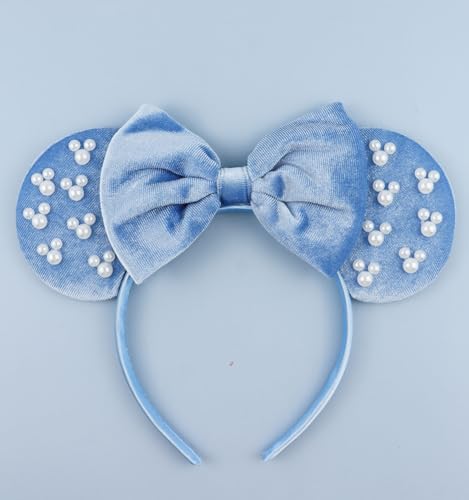 LIHELEI Velvet Pearl Mouse Ears Headband - Blue Princess Costume Accessory