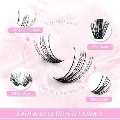 FADLASH DIY Lash Clusters Individual Eyeslash Extensions 40D Volume Eyelash Clusters Soft Band Wispy Natural Eyelash Extension Large Tray (40D-0.07-D, 8-16mm)