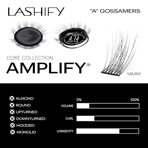 Lashify Amplify 14mm Gossamer DIY Eyelash Extensions Refill, Black, Easy False Eyelashes for a Natural Look