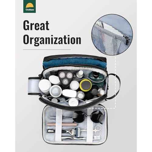 Toiletry Bag for Men - Travel Toiletries Organizer Dopp Kit Water Resistant Shaving Bag for Toiletry Accessories, Lightweight Cosmetic Bags with Zippers, Bathroom Essentials (Black)