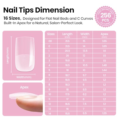 Beetles Gel Polish Nail Tips Kit - 256pcs Square Short with 35 Colors