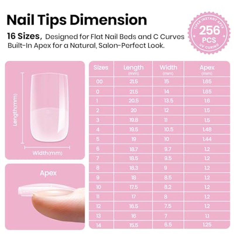 Beetles Gel Polish Nail Tips Kit - 256pcs Square Short with 35 Colors