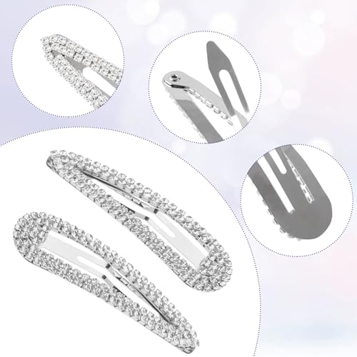 HINZIC 4Pcs 2.4Inch Rhinestone Hair Clips Silver Snap Hair Barrettes Water Drop Wedding Prom Engagement Dance Party Hair Pins Decorative Hair Pins Accessories for Women Teen Girls Bridal