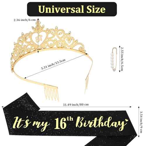 Sweet 16 Party Decorations: Purple Sweet 16 Crown & Sash for Girls' Teen, 16th Birthday, Teenage Girls, Females 16+