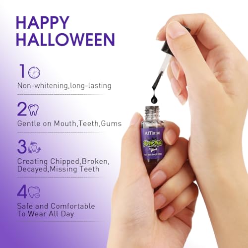 Black Tooth Paint - Temporary SFX Negra Teeth Makeup Paint, Long-Lasting Black Out Tooth, Rotten & Missing Quick Dry Safe Teeth Paints for Halloween Cosplay Theatre Clown Zombie Pirate Costume Looks