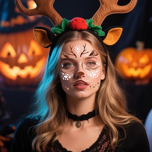HOWAF 6 Sheets Halloween Deer Face Temporary Tattoos