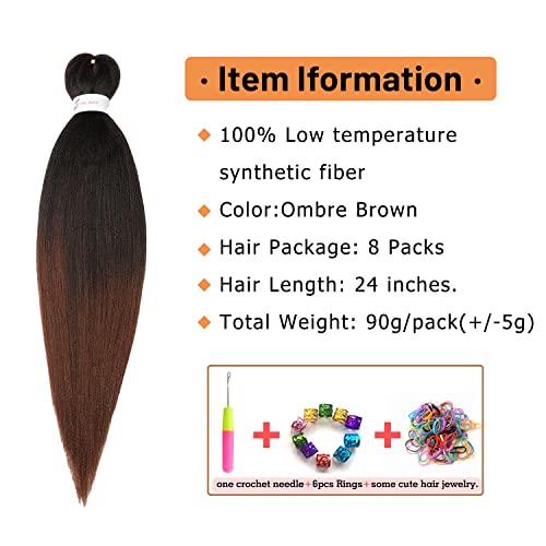 Braiding Hair Pre Stretched 24 Inch 8 Packs Ombre Professional Soft Yaki Texture, Itch Free, Hot Water Setting Extensions for Braids (24in,1B/30)