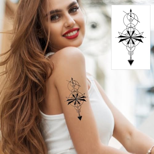 12 Sheet Geometric Temporary Tattoos Black Mystical Moons