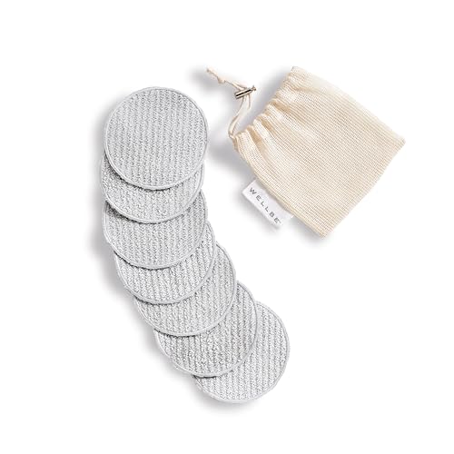 Wellbe Reusable Face Pads 7 Pc, Washable Charcoal Cotton Rounds, White