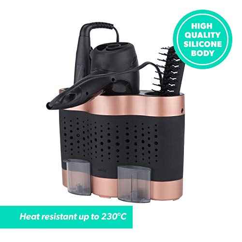 Minky Styling Dock - Silicone Mat Hair Tool Storage, Hair Dryer Holder Organiser - Rose Gold and Black