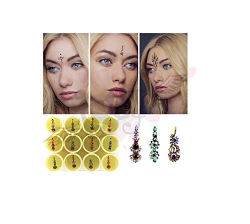 Multicolored Crystal Bindis Tattoo Stickers - Set of 12