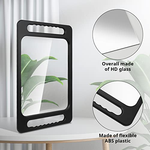 Drop-Proof Hand Mirror with Double Handle, Large Rectangular Hand held Mirror -(16"x10") Largehand Mirrors with Handle for Salons and Beauty Salons, Light Hair(Black)