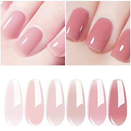 Vishine Nude Gel Polish Kit, Sheer Milky Pink Jelly Transparent Nail Polish UV LED Gel Nail Polish Varnish Nail Art DIY Saon 6Pcs 8ML