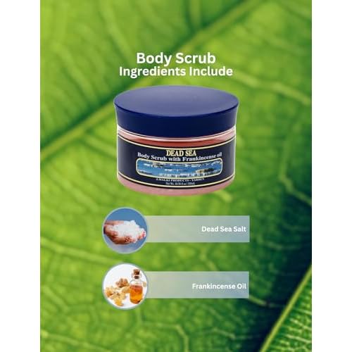 Malki Dead Sea Products Salt Body Scrub infused with Frankincense Oil | Body Exfoliator for Silky, Moisturized Skin | Stress Relief & Relaxation | Body Scrub Exfoliant