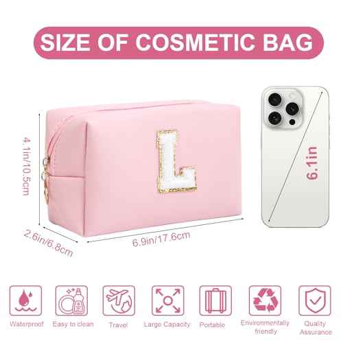 Birthday Gifts for Women Her,Travel Cute Makeup Bag,Large Capacity Cosmetic Bags for Women Makeup Pouch PU Leather Waterproof Cosmetic Bag (L, Pink)