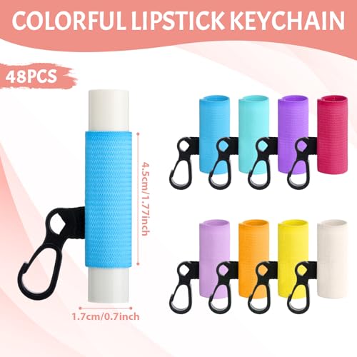 48 Pack Team Gift for Women Lip Balm Holder Keychain Bulk Clip on Lipstick Holder Colorful Lipbalm Lip Gloss Keychain Sleeve Elastic Lipstick Sleeve Clip for Office Travel