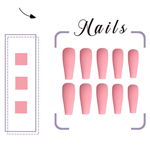 Gangel Pink Matte Press on Nails Coffin Long False Nails Full Cover Artificial Fake Nails Ballerina Acrylic Fake Nail Daily Wear Party Gifts for Women and Girls 24Pcs (PINK)