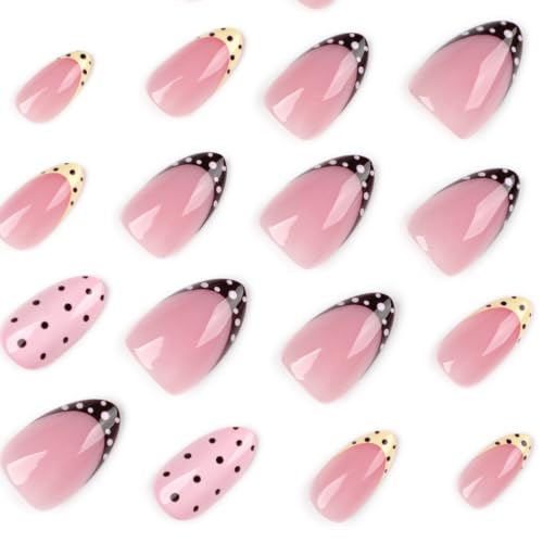 Short Almond Press On Nails Pink French Tips 24pcs