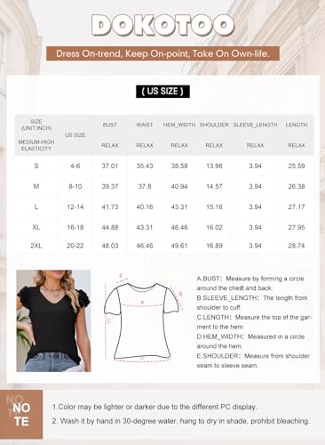 Dokotoo Womens Tops v Neck Flowy Ruffle t Shirts Solid Color Basic Knit Ribbed Cute Ladies Top Spring Summer Business Casual Shirts for Women Blue Medium