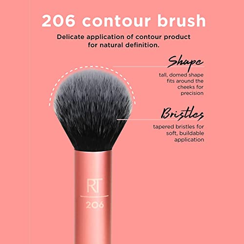 Real Techniques Flawless Base Brush Set With Ultra Plush Custom Cut Synthetic Bristles and Extended Aluminum Ferrules to Build Coverage for Every Makeup Application Need, Orange, 5 Piece