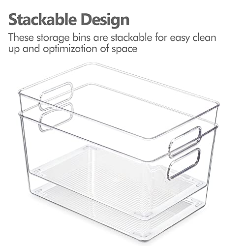 YIHONG 6 Pack Clear Pantry Organizer Bins, Plastic Containers with Handle for Kitchen,Freezer,Cabinet,Closet,Bathroom Under Sink Storage