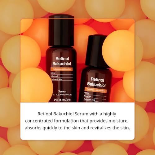 Papa Recipe Retinol Bakuchiol Face Serum(1.01fl oz/30ml) - Vitamin A Serum for Face, Soothing, Firming & Hydrating Skin with Bakuchiol, 10 Hyaluronic Acids, Korean Skin Care, Lightweight & Non-Sticky
