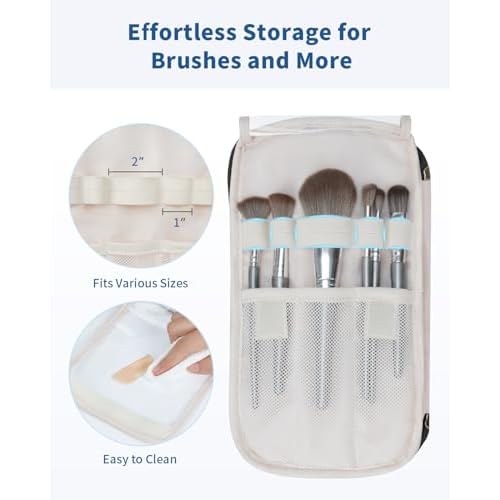 WANDF Travel Toiletry Bag for Women, Wide-open Large Makeup Bag with Handle, Puffy Makeup Organizer for Toiletries, Cosmetics, Accessories, Essentials (Black)