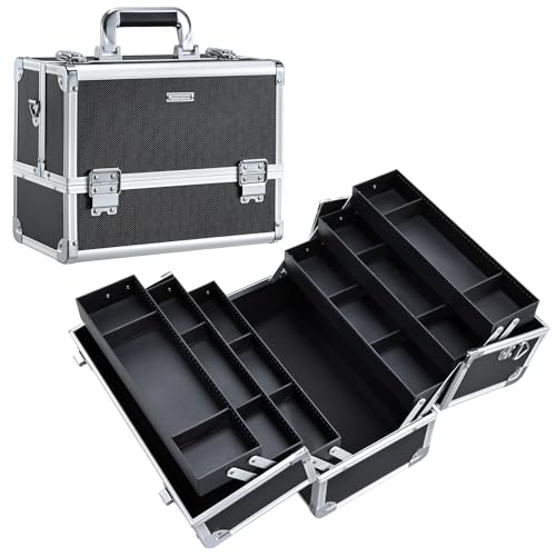FRENESSA Makeup Train Case 12.6" Large Cosmetic Organizer with 6 Trays