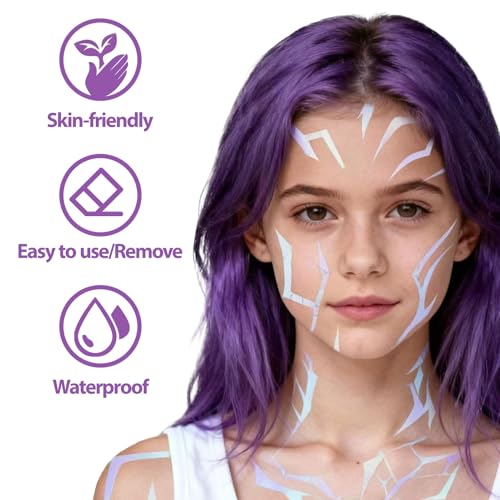 Iridescent Temporary Tattoos 60 Pcs - Metallic Shine Korean Idol Waterproof Body Art Stickers for Party Decorations or Halloween Demon Cosplay, Flexible Gothic Line Designs for Arms Neck & Face