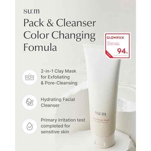 SU:M One Minute Clay Mask - Pore Cleanser & Hydrating 2-in-1 Korean Face Mask and Facial Cleanser for Blackheads, Exfoliation & Smooth Skin, 5.07 fl oz
