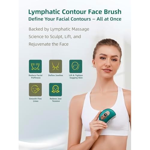 Lymphatic Contour Face Brush ? Face Massager for Lymphatic Drainage, Double Chin Reducer, and Facial Sculpting ? Gentle Vibrating Lymphatic Drainage Tool for Jawline & Puffiness (Green)