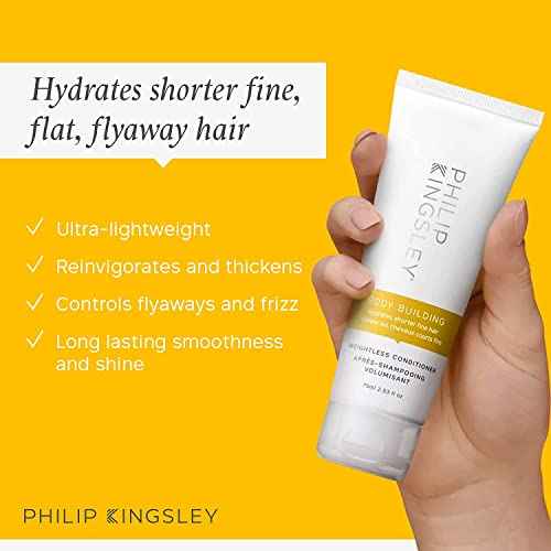 PHILIP KINGSLEY | Body Building Weightless Conditioner | Volumizing Conditioner for Fine, Limp, Flat, Flyaway Short Hair | Hydrates, Thickens, Lifts and Adds Volume and Shine | 2.53oz