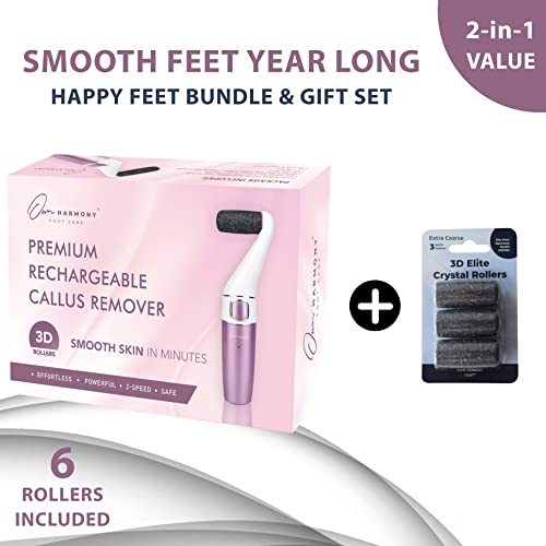 Own Harmony Electric Callus Remover for Feet and 6 Rollers Bundle: Rechargeable Pedicure Tools & Professional Foot Care for Women - Electronic Foot File Sander - Best for Hard Dry, Dead, Cracked Skin