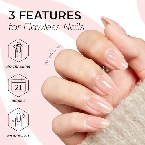 Modelones Pink Chrome Press On Nails Short Almond 32Pcs A4-Pink Chrome