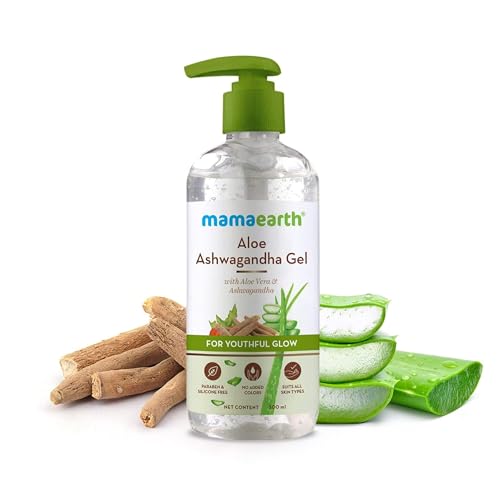 Mamaearth Aloe Ashwagandha Gel with Aloe Vera & Ashwagandha for Youthful Glow | Deeply Hydrates & Moisturizes Skin | Non Sticky & Paraben Free | 10.14 Fl Oz (300ml)