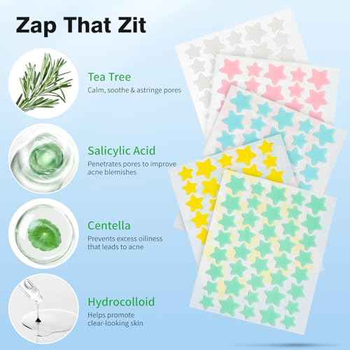 Pimple Patches for Face, Hydrocolloid Acne Patches, Cute Star Zit Covers, Colorful Spot Stickers with Tea Tree, Salicylic Acid & Cica Oil| 3 Sizes (10mm, 12mm & 14mm) |400 Count