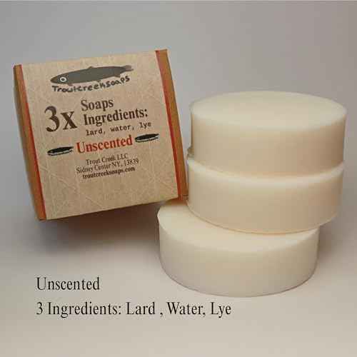 troutcreeksoaps¢ç Traditional Lard Soap, 3 Bars | Natural, Unscented & Biodegradable | Handmade with Just 3 Simple Ingredients | Pig Tallow Bar Soap Made in the USA