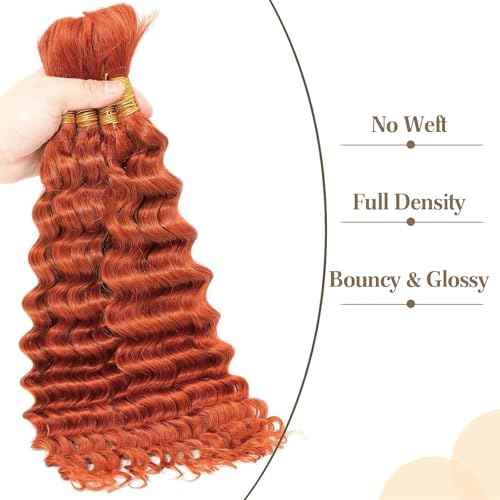 Deep Curly Braiding Human Hair 100g 16 Inch Ginger Orange 350 Deep Water Wave Bulk Human Hair for Braiding No Weft Brazilian Virgin Deep Curly Human Hair Extensions for Boho Braids