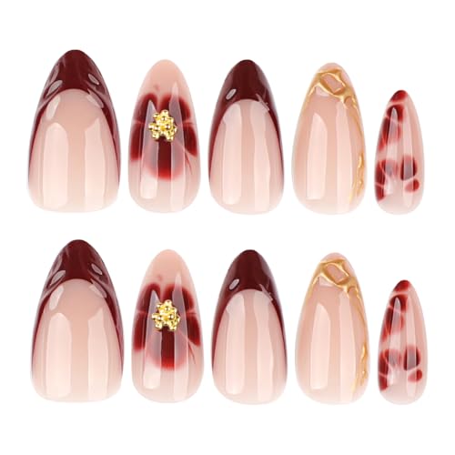 Red French Tip Press On Nails Medium Almond 24Pc